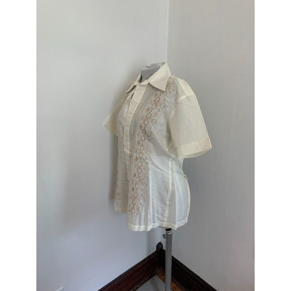 VTG Barong Tagalog Shirt Men’s SMALL Filipino Embroidered Ivory Button Shirt - Picture 9 of 12